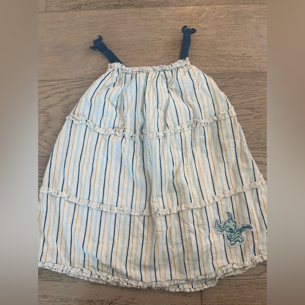 Disney Ruffled Strap Dress with Navy Accents - White, Navy, Green